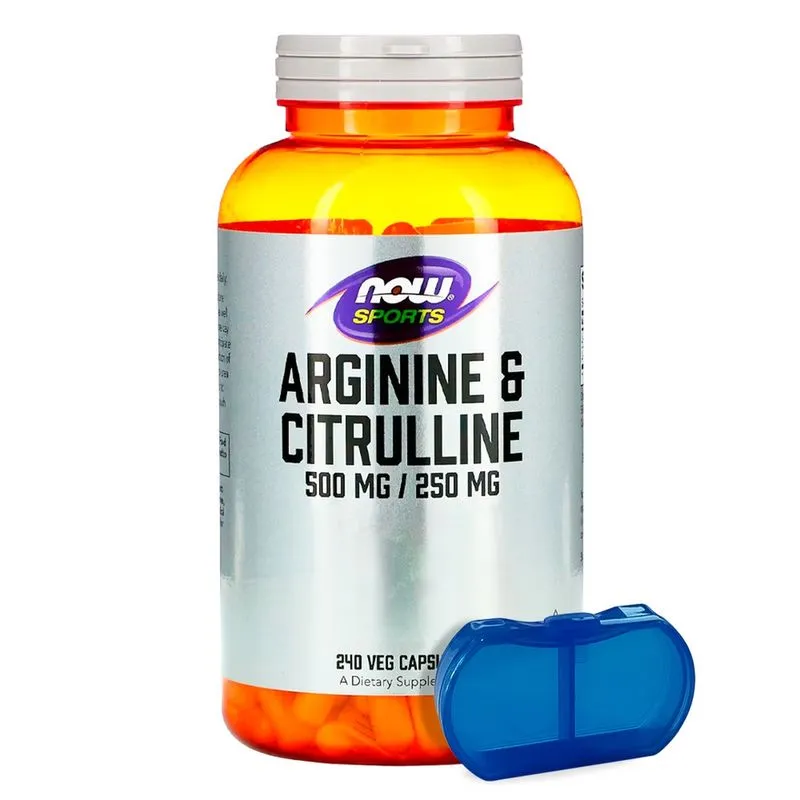 Arginine Citrulline 500/250mg Now Foods 240Cap Importado + Porta Cápsulas