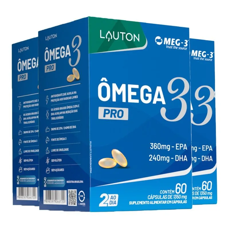 Omega 3 Pró Lauton Óleo Peixe Epa/Dha 60Cáp 3un