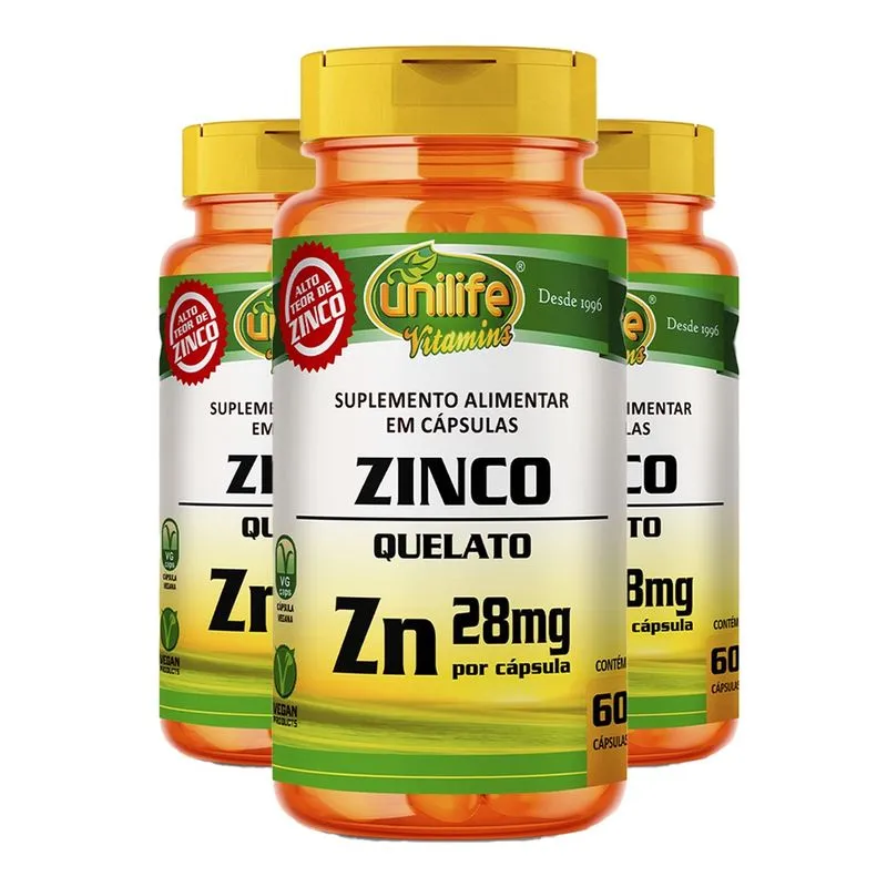 Zinco Quelato Zn Unilife 60 Cápsulas 3un