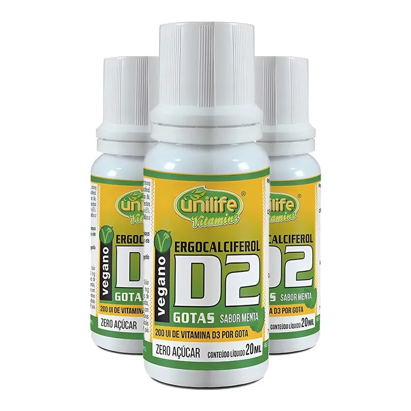 Vitamina D2 Unilife 20ml (Gotas) Sabor Menta 3un