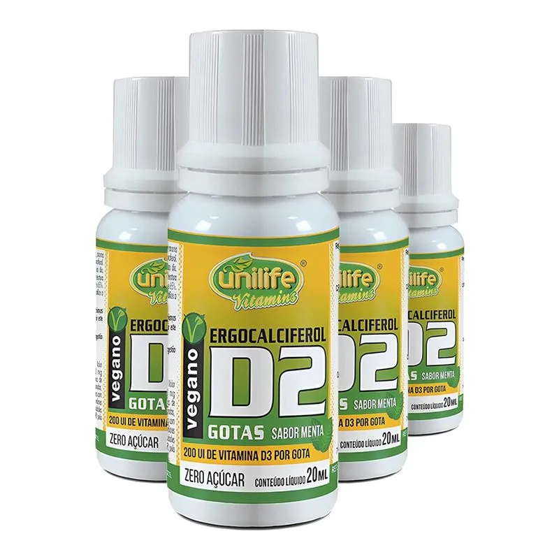 Vitamina D2 Unilife 20ml (Gotas) Sabor Menta 4un