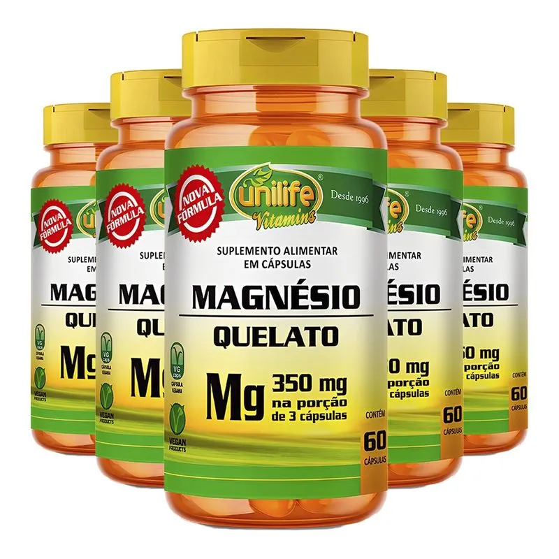 Magnésio Quelato Unilife (Bisglicinato) 60 Cáps 5un