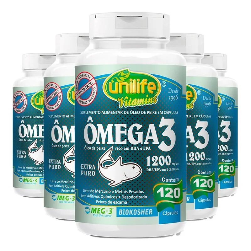 Ômega 3 Óleo de Peixe Unilife 120 Cápsulas 5un