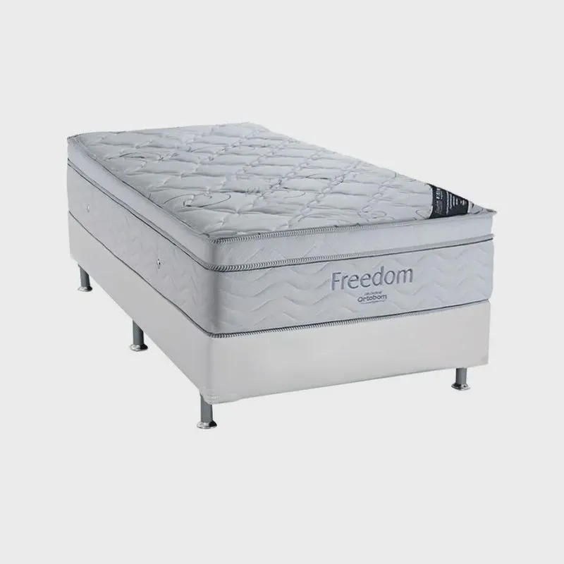 Conjunto Cama Box Ortobom Solteiro Freedom Molas Ensacadas com Base Sintético Branco 88x188x68