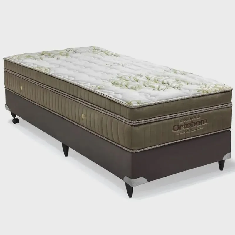 Conjunto Cama Box Ortobom Solteiro Gold Ultra Gel Base Cinza 88x188x68