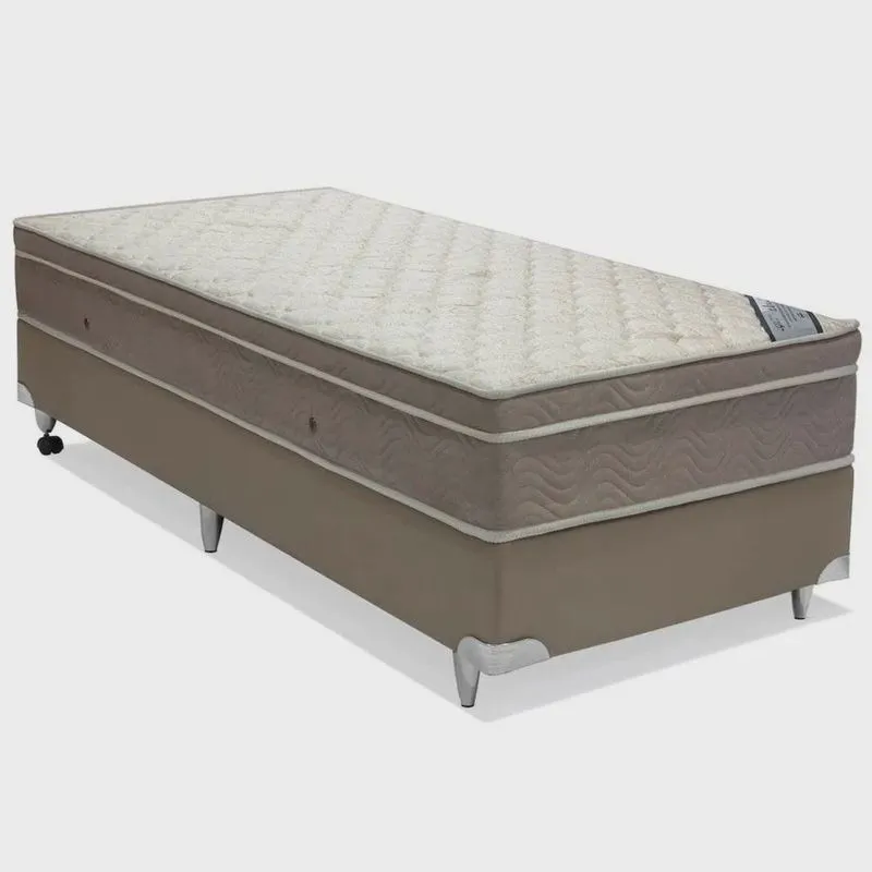 Conjunto Cama Box Ortobom Solteiro Light Superpocket Molas Ensacadas com Base Camurça Bege 88x188x49