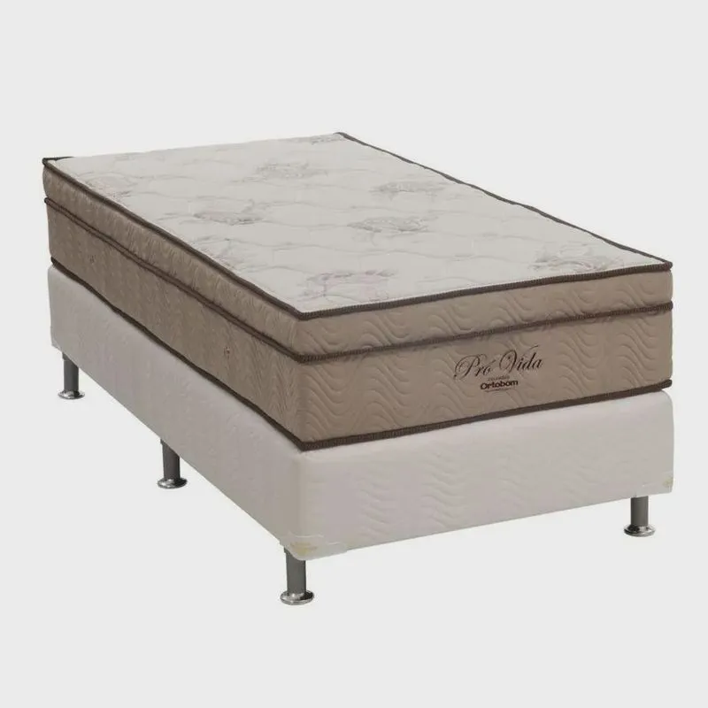 Conjunto Cama Box Ortobom Solteiro Pró Vida Superpocket Molas Ensacadas com Base Camurça Bege 88x188x53