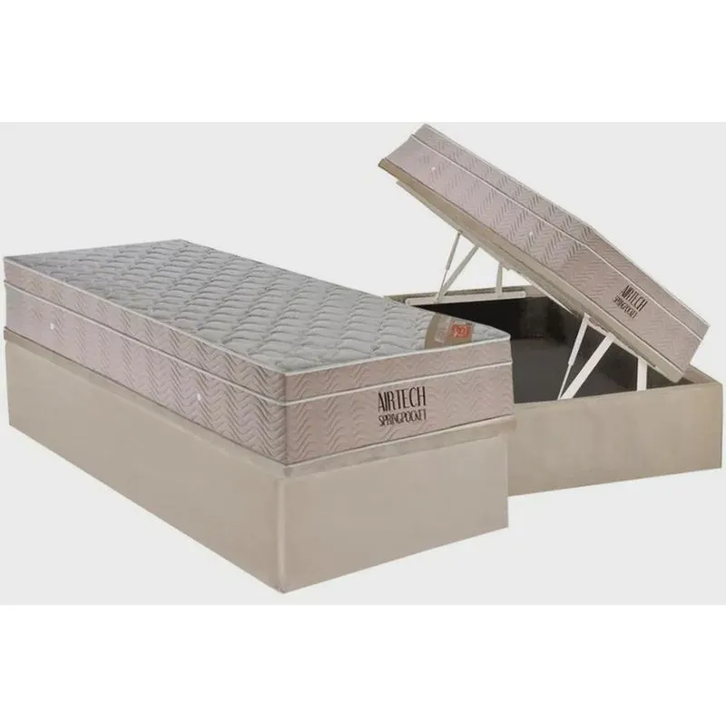 Cama Box Baú Solteiro + Colchão Airtech Springpocket (88X188X64) Ortobom