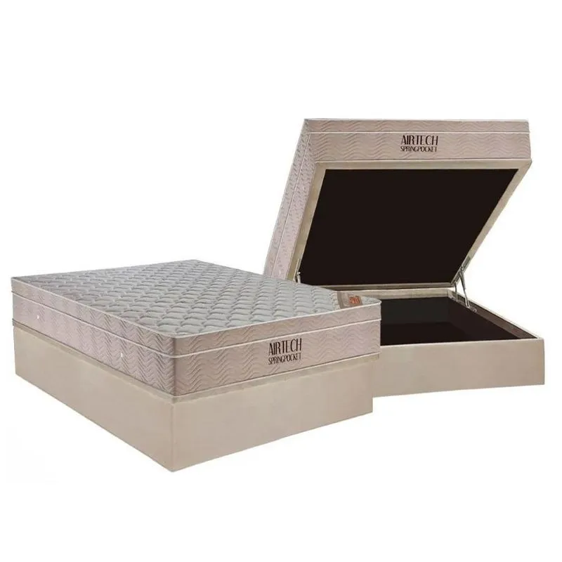 Cama Box Baú Casal + Colchão Airtech Springpocket (138X188X64) Ortobom