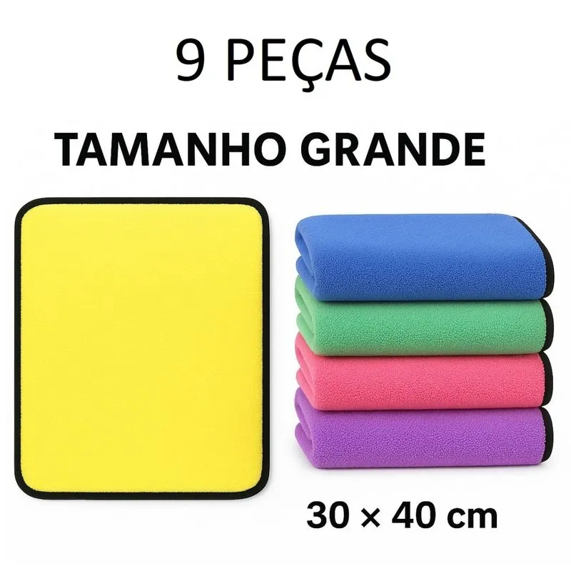 Kit 3 a 15 Panos De Limpeza Microfibra alta absorção Multiuso Grande 30x40cm Limpa Carro Vidro Prato Pia Cozinha Janelas 9 pçs
