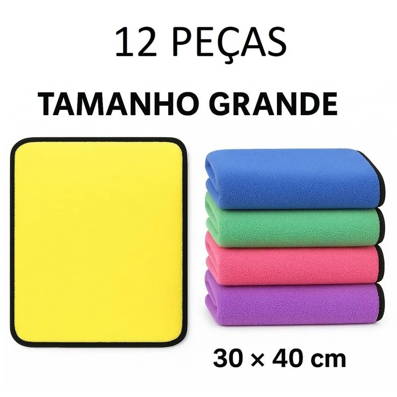 Kit 3 a 15 Panos De Limpeza Microfibra alta absorção Multiuso Grande 30x40cm Limpa Carro Vidro Prato Pia Cozinha Janelas 12 pçs