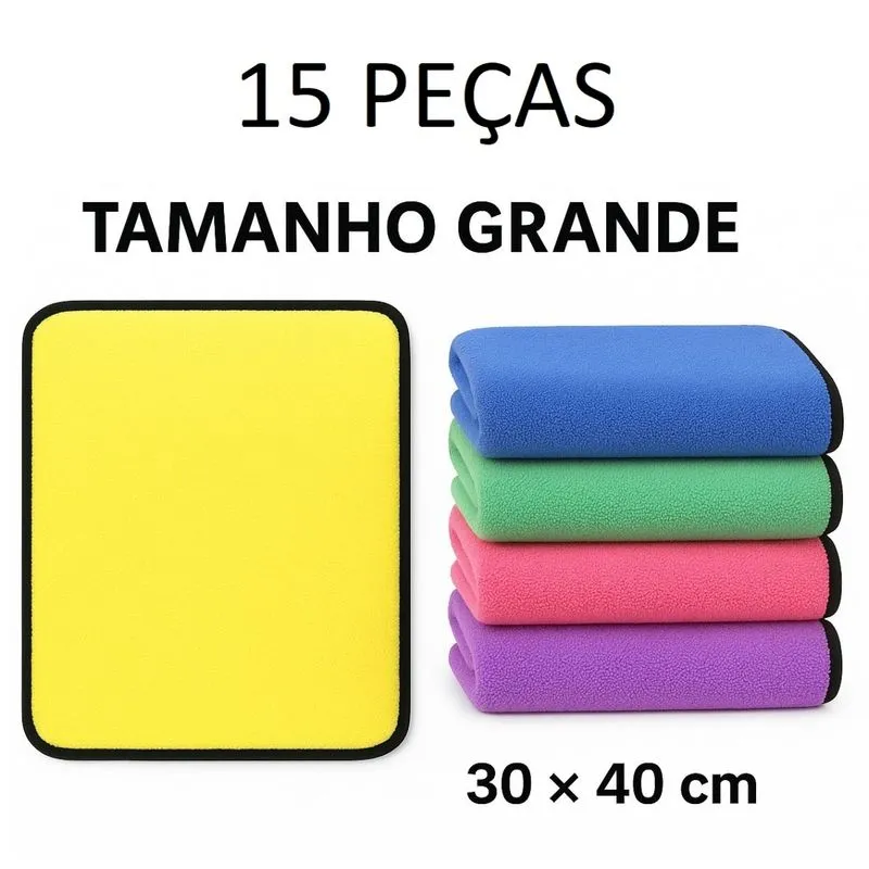 Kit 3 a 15 Panos De Limpeza Microfibra alta absorção Multiuso Grande 30x40cm Limpa Carro Vidro Prato Pia Cozinha Janelas 15pçs