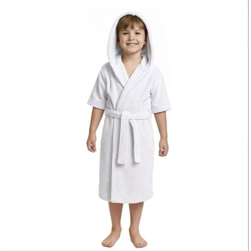 Roupão Infantil Juvenil Algodão Premium Toque Square 3, 6, 8, 10, 12 e 14 anos Menino Menina com e sem Capuz Luxo 12 anos S/Capuz / Branco