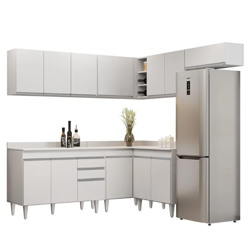 Armário De Cozinha Modulado De Canto 7 Peças Cp20 Balcão Com Tampo Branco - Lumil