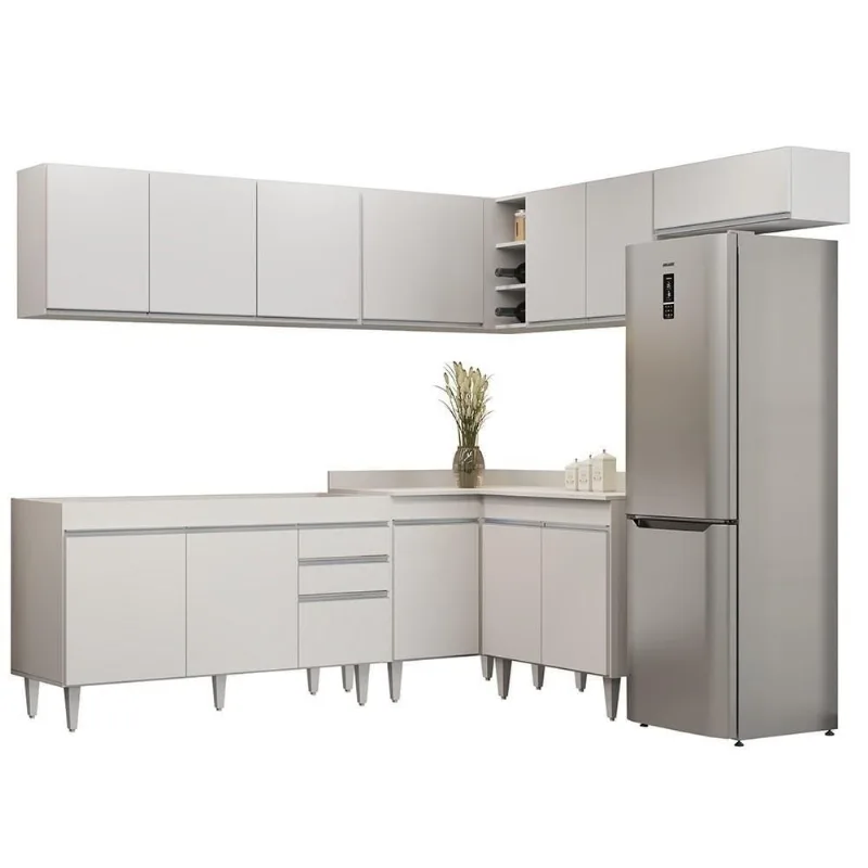 Armário De Cozinha Modulado De Canto 7 Peças Cp22 Balcão Sem Tampo Branco - Lumil