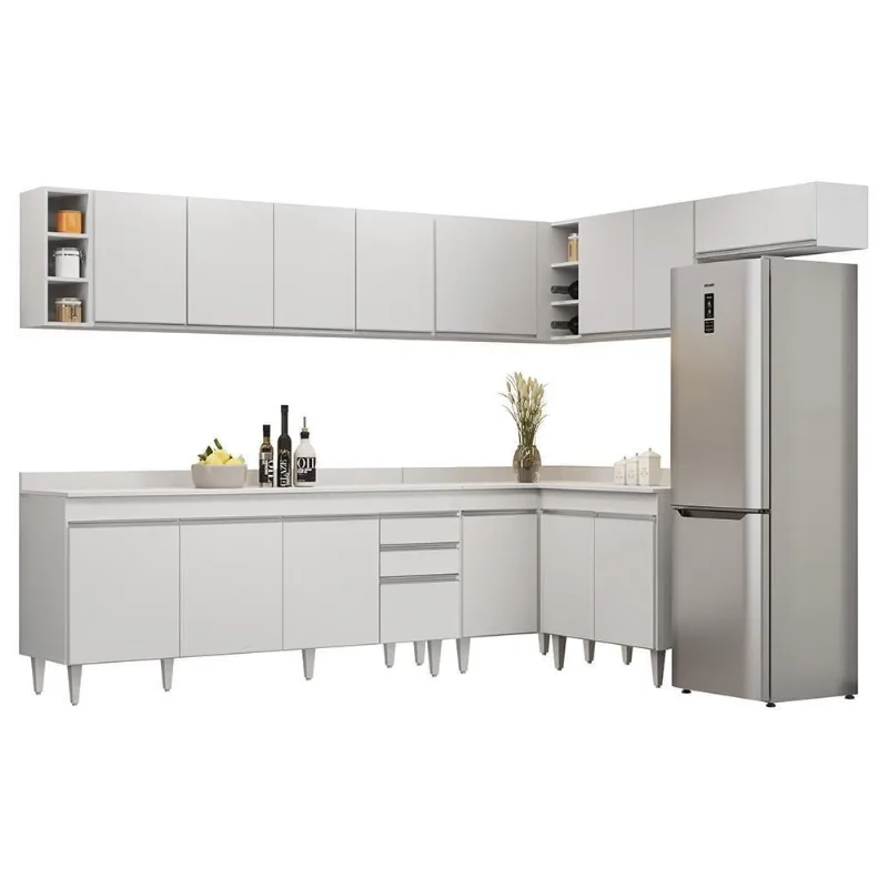Armário De Cozinha Modulado De Canto 8 Peças Cp26 Balcão Com Tampo Branco - Lumil
