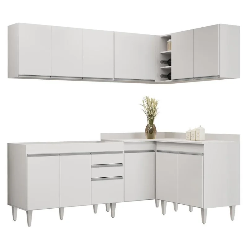 Armário De Cozinha Modulado De Canto 6 Peças Cp28 Balcão Sem Tampo Branco - Lumil