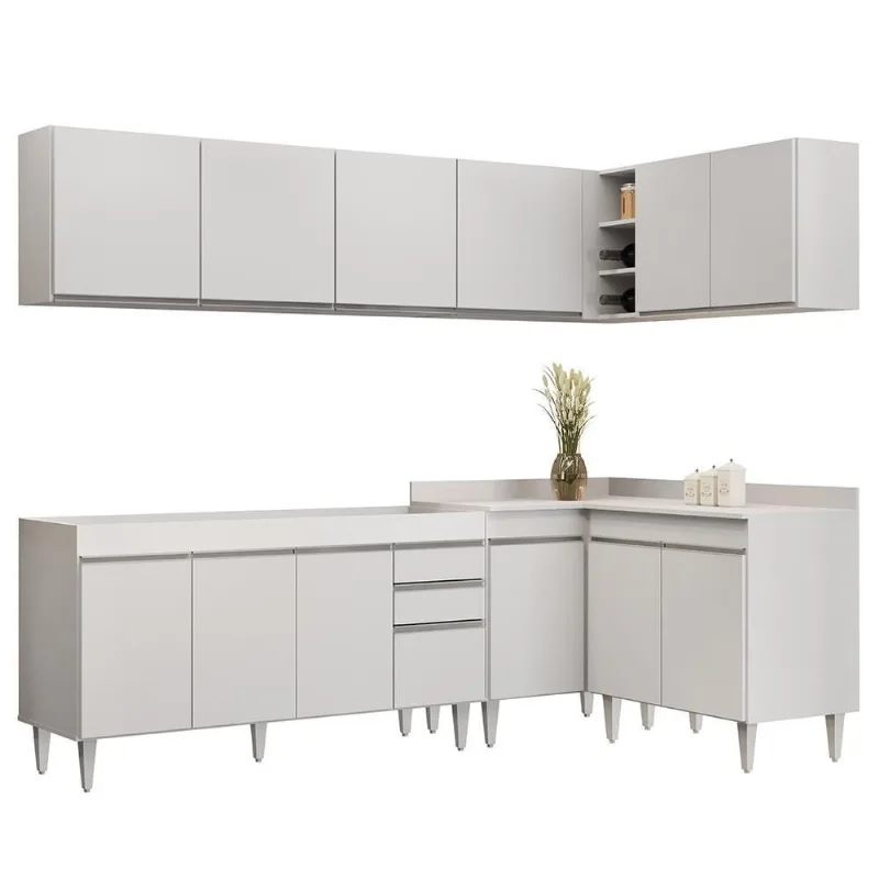 Armário De Cozinha Modulado De Canto 6 Peças Cp31 Balcão Sem Tampo Branco - Lumil