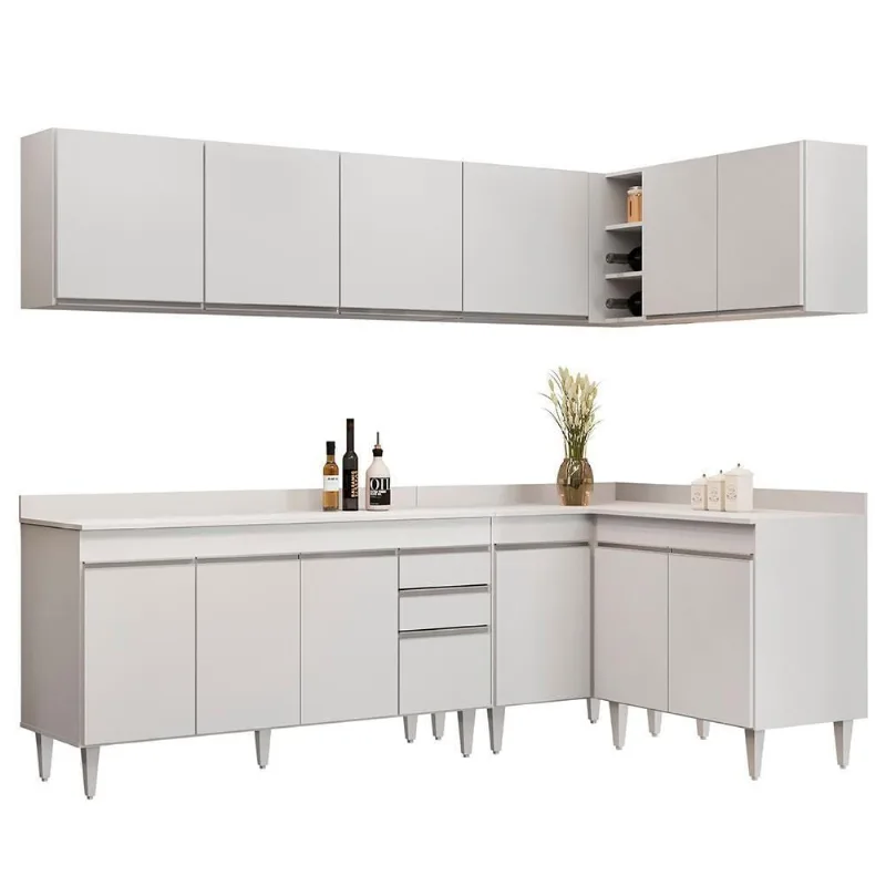 Armário De Cozinha Modulado De Canto 6 Peças Cp32 Balcão Com Tampo Branco - Lumil