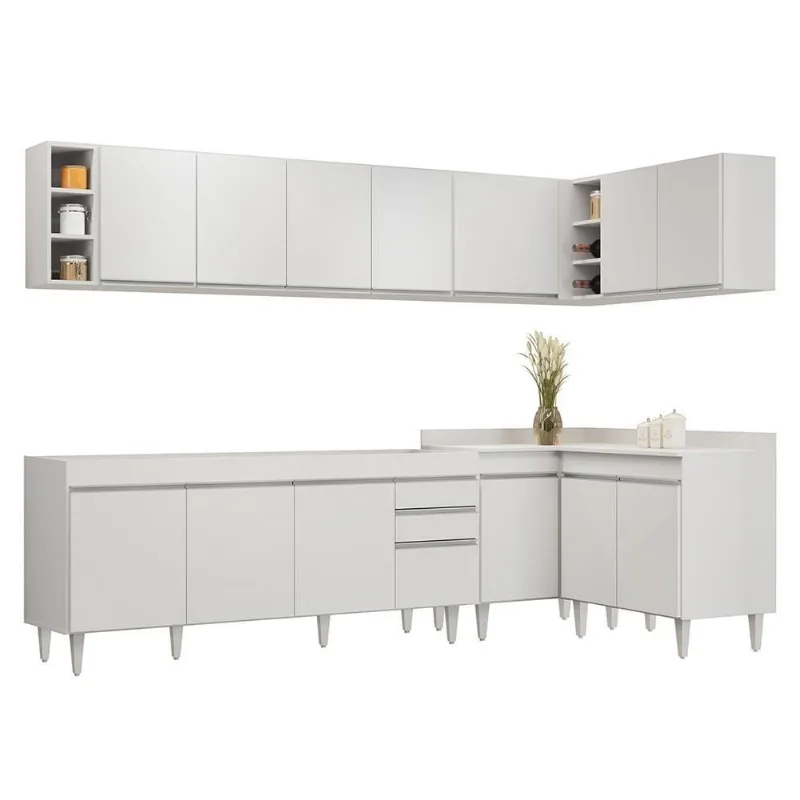 Armário De Cozinha Modulado De Canto 7 Peças Cp34 Balcão Sem Tampo Branco - Lumil