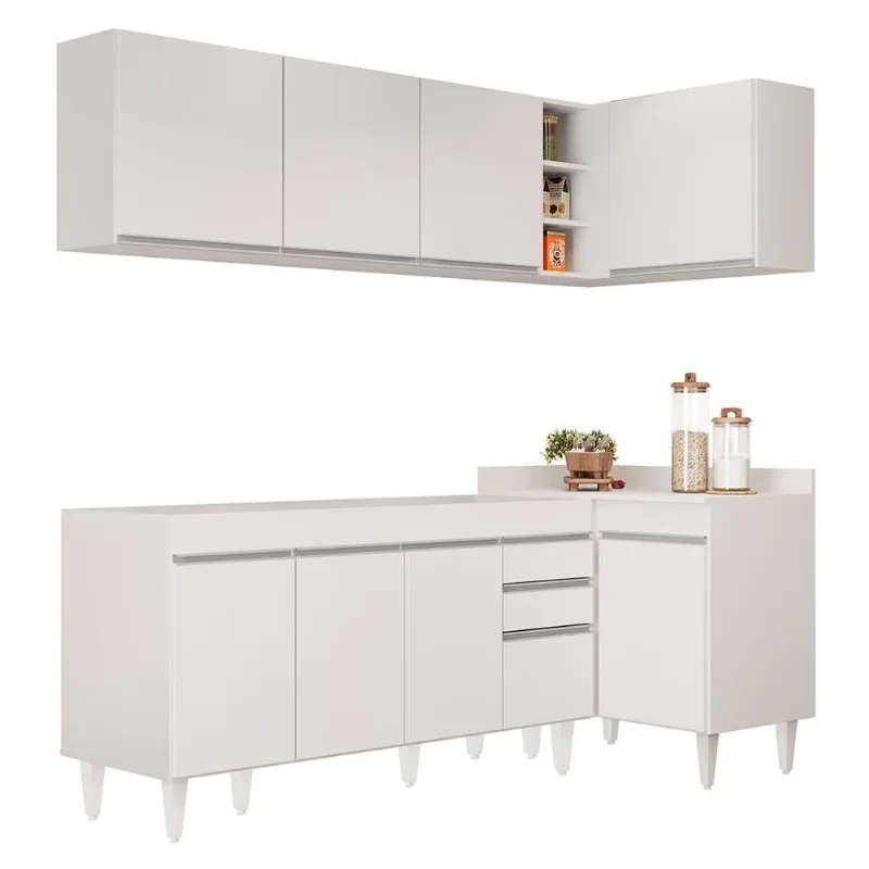 Armário De Cozinha Modulado De Canto Esquerdo 4 Peças Cp49 Balcão Sem Tampo Branco - Lumil