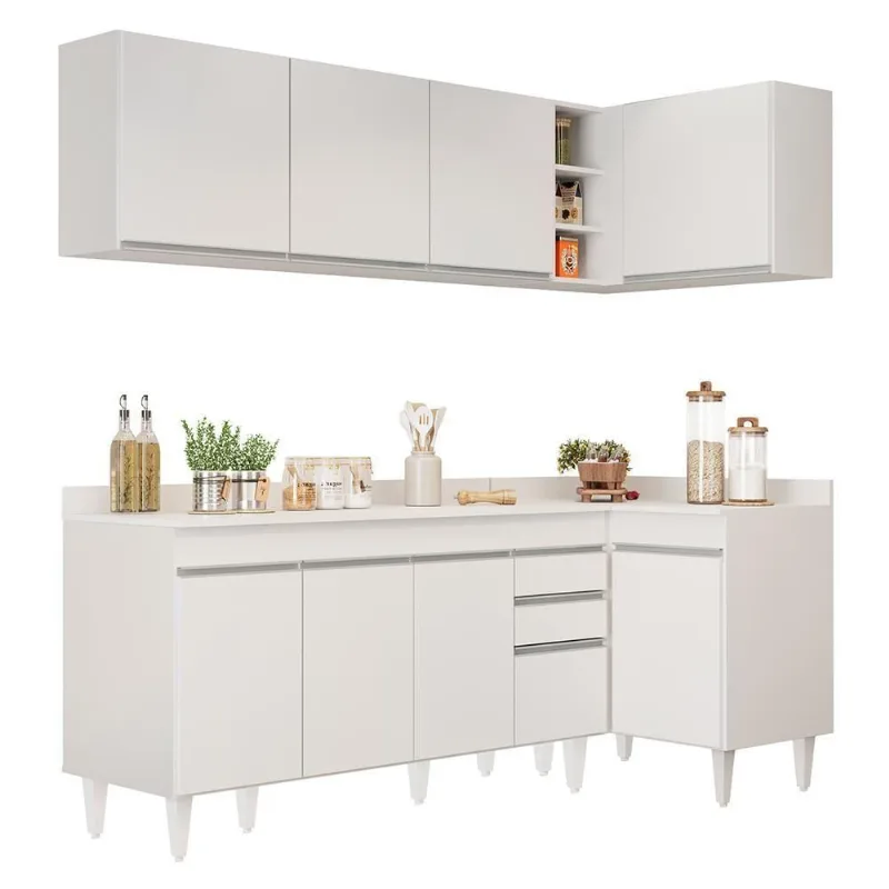 Armário De Cozinha Modulado De Canto Esquerdo 4 Peças Cp50 Balcão Com Tampo Branco - Lumil