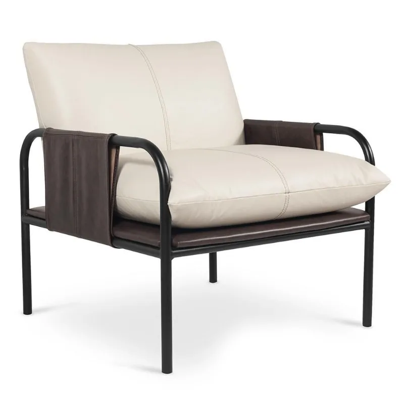 Poltrona Decorativa Estilo Industrial Lina L07 Couro Branco/preto - Mpozenato