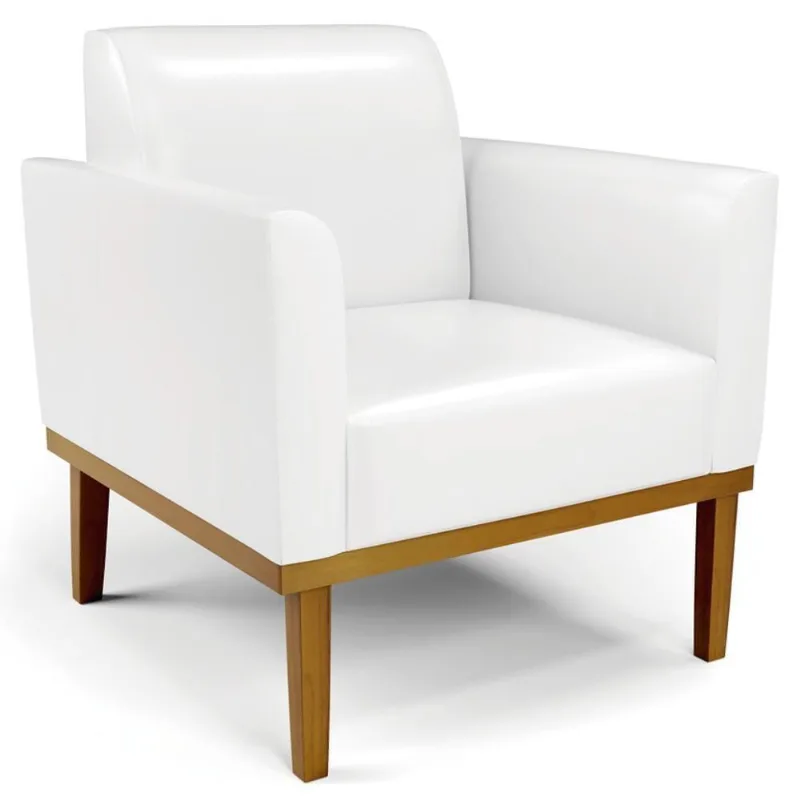 Poltrona Decorativa Base Madeira Castanho Maressa Sintético Pu Branco - Ibiza