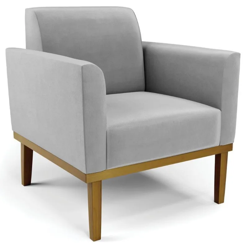Poltrona Decorativa Base Madeira Castanho Maressa Suede Cinza - Ibiza
