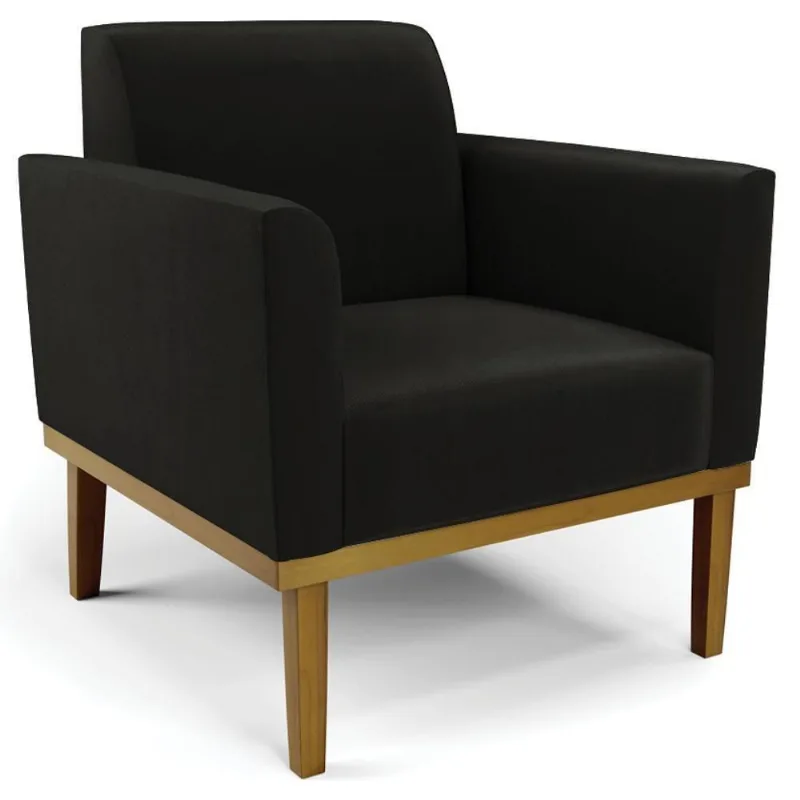 Poltrona Decorativa Base Madeira Castanho Maressa Suede Preto - Ibiza