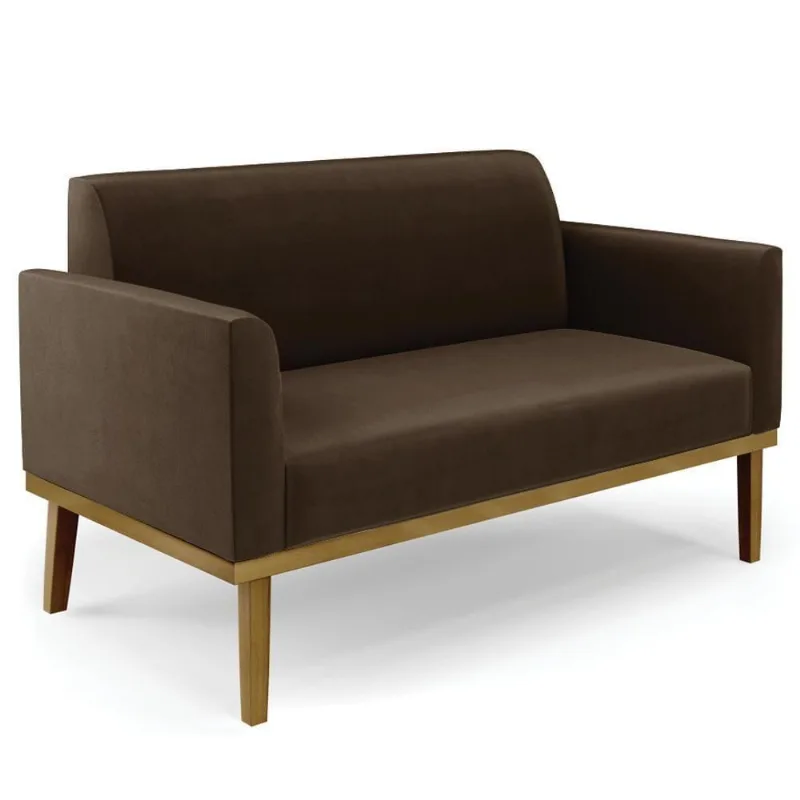 Sofá Namoradeira Base Madeira Castanho Maressa Suede Marrom - Ibiza