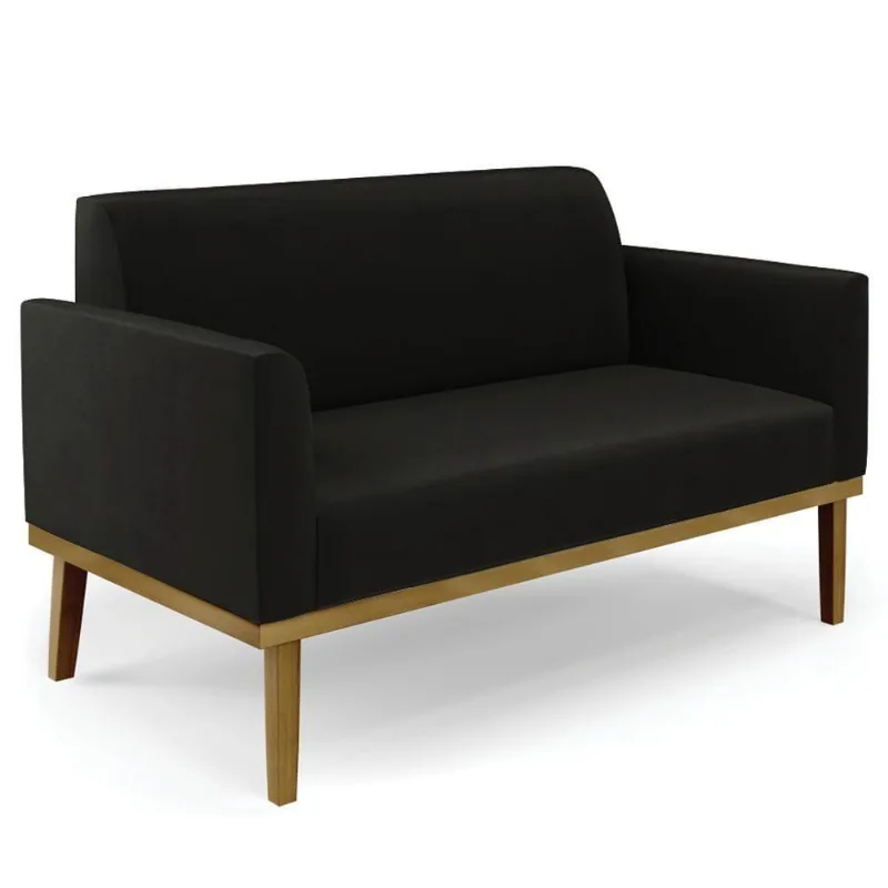 Sofá Namoradeira Base Madeira Castanho Maressa Suede Preto - Ibiza