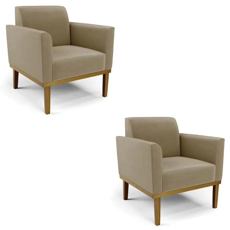 Poltrona Base Madeira Castanho Kit 2 Maressa Suede Marrom Rt - Ibiza