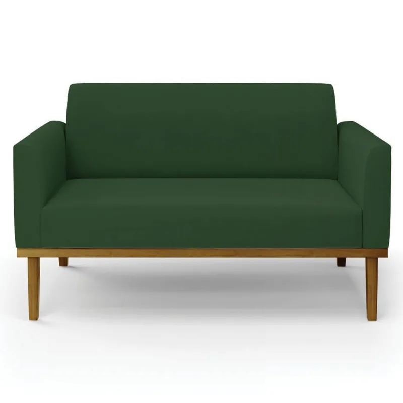 Sofá Namoradeira E 2 Poltronas Base Madeira Castanho Maressa Veludo Verde - Ibiza