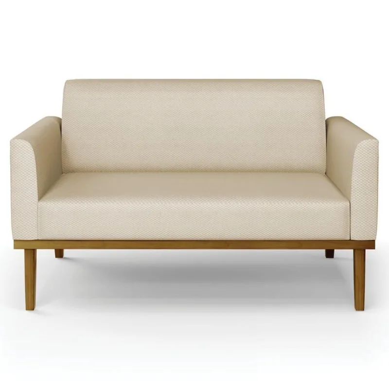 Sofá Namoradeira E 2 Poltronas Base Madeira Castanho Maressa Veludo Luxo Off White - Ibiza