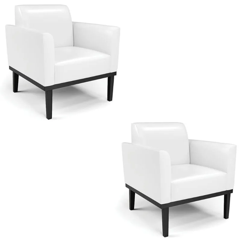 Poltrona Base Madeira Preto Kit 2 Maressa Sintético Pu Branco - Ibiza