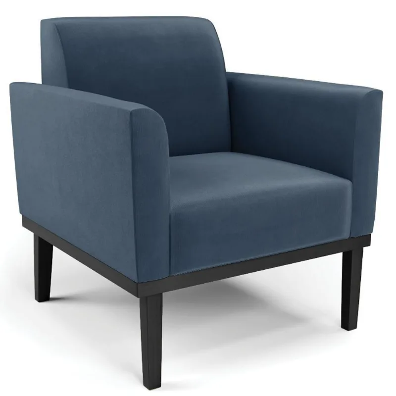 Poltrona Decorativa Base Madeira Preto Maressa Suede Azul Marinho - Ibiza
