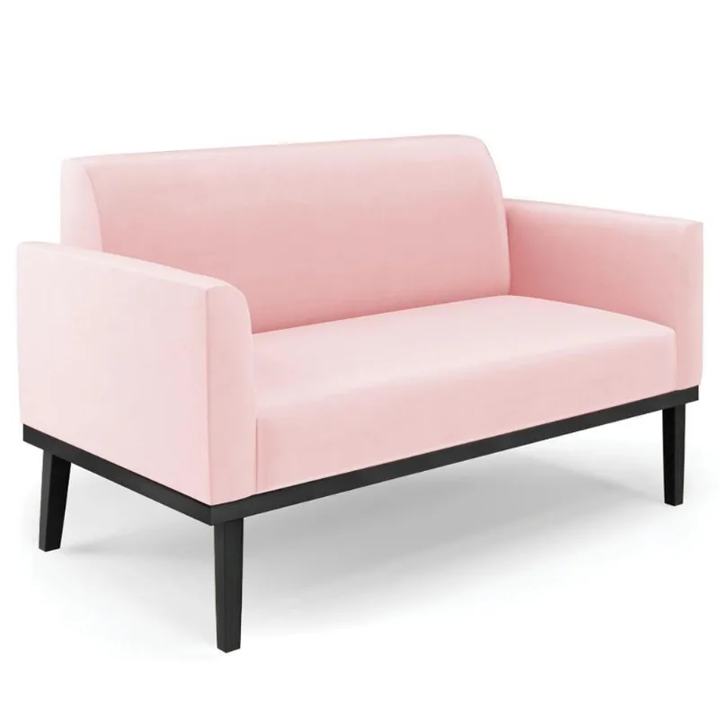Sofá Namoradeira Base Madeira Preto Maressa Suede Rosa Bebê - Ibiza