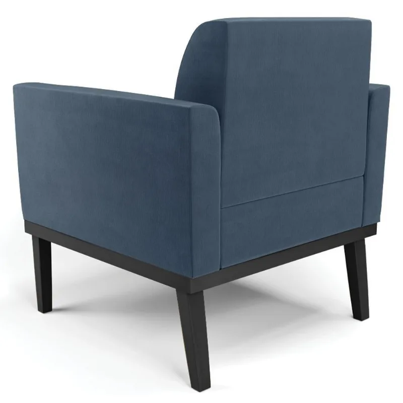Sofá Namoradeira E 2 Poltronas Base Madeira Preto Maressa Suede Azul Marinho - Ibiza