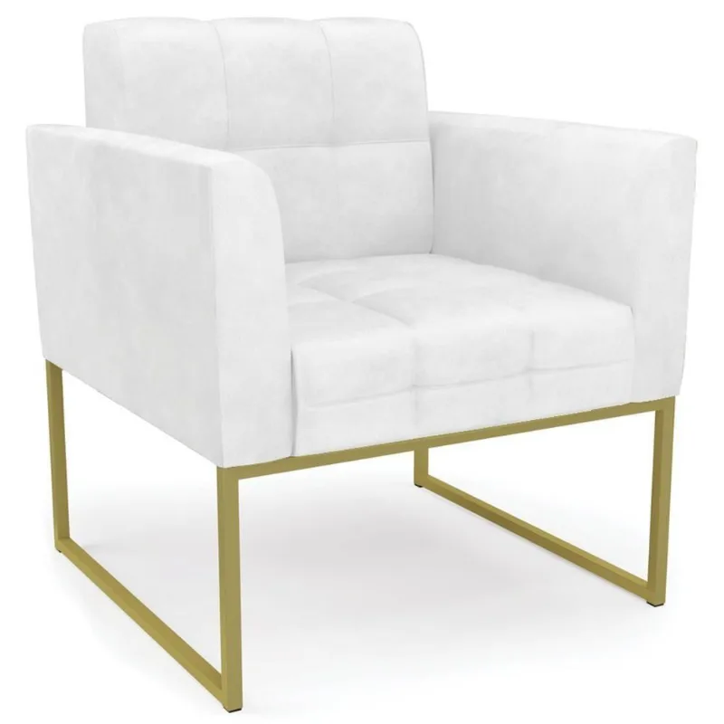 Poltrona Decorativa Base Industrial Dourado Ana Sintético Pu Branco - Ibiza
