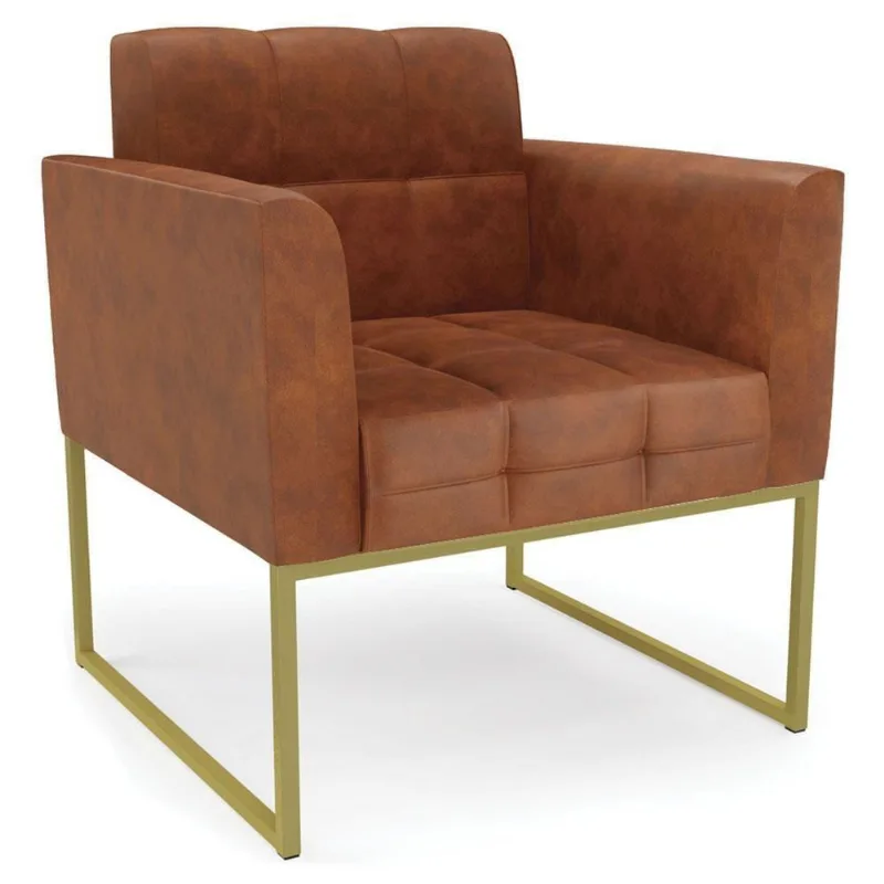 Poltrona Decorativa Base Industrial Dourado Ana Sintético Pu Nozes - Ibiza