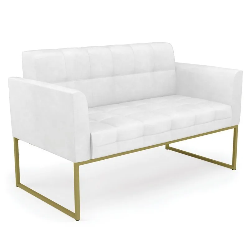 Sofá Namoradeira Base Industrial Dourado Ana Sintético Pu Branco - Ibiza