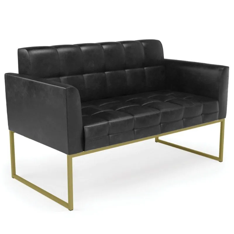 Sofá Namoradeira Base Industrial Dourado Ana Sintético Pu Preto - Ibiza