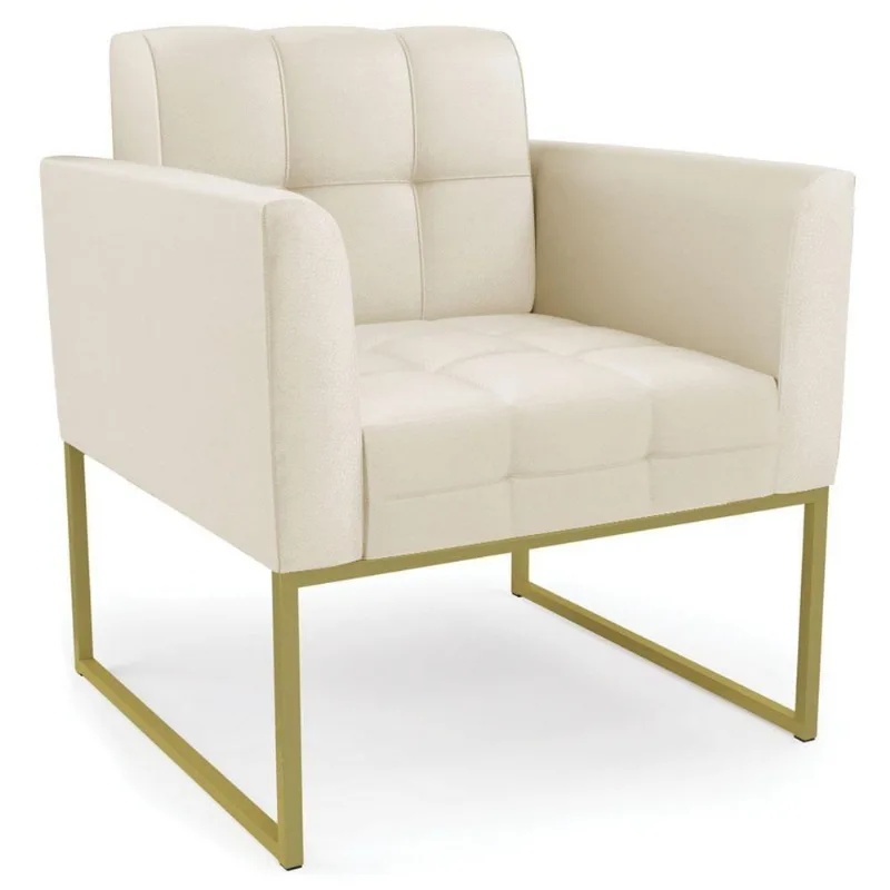 Poltrona Decorativa Base Industrial Dourado Ana Sintético Bege - Ibiza