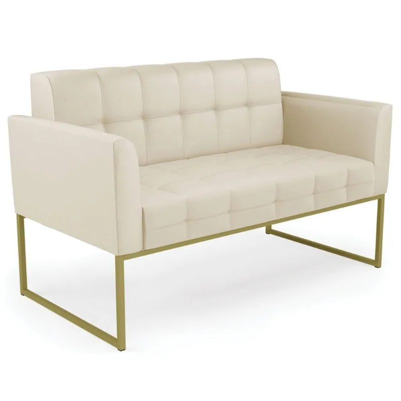 Sofá Namoradeira Base Industrial Dourado Ana Sintético Bege - Ibiza