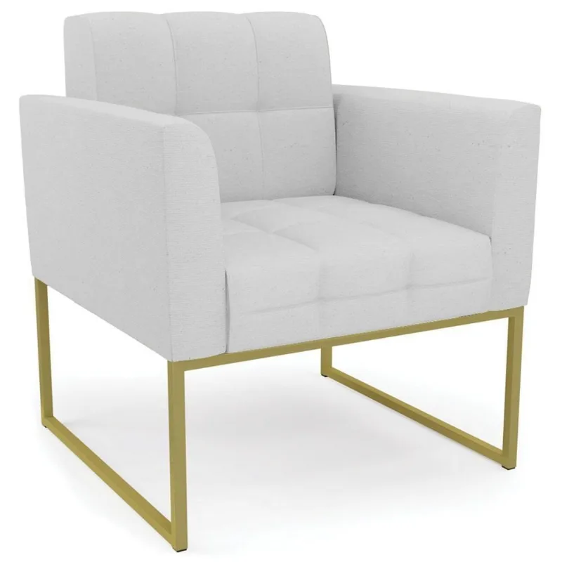 Poltrona Decorativa Base Industrial Dourado Ana Linho Cinza - Ibiza