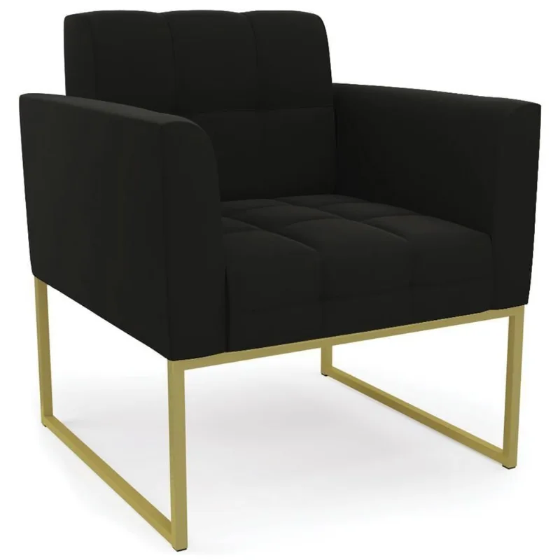 Poltrona Decorativa Base Industrial Dourado Ana Suede Preto - Ibiza
