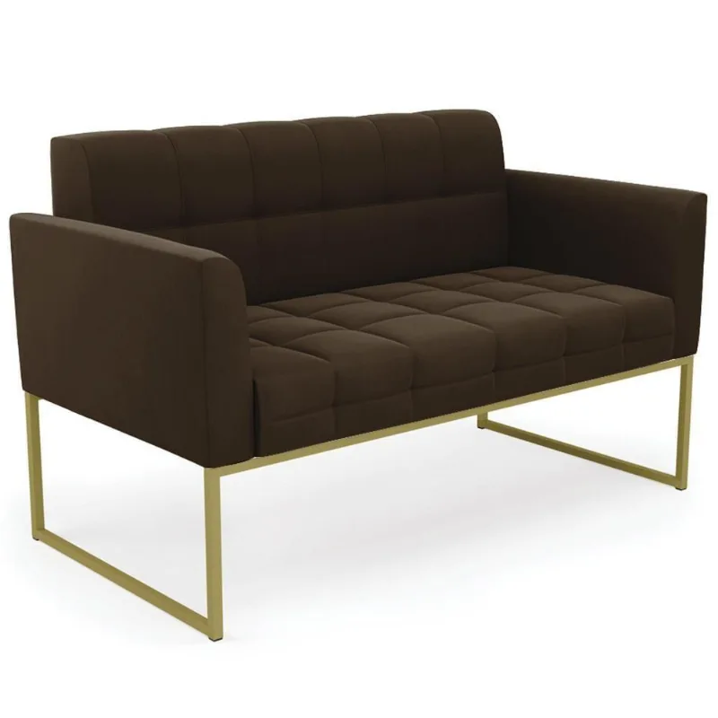 Sofá Namoradeira Base Industrial Dourado Ana Suede Marrom - Ibiza