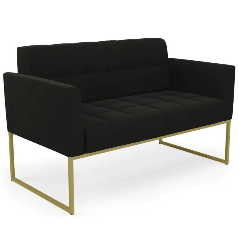 Sofá Namoradeira Base Industrial Dourado Ana Suede Preto - Ibiza