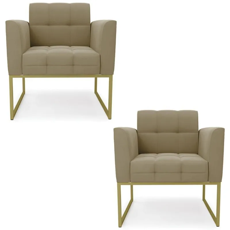 Poltrona Base Industrial Dourado Kit 2 Ana Suede Marrom Rt - Ibiza